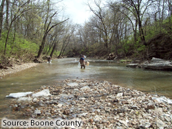 Person collecting sample at Hinkson Creek